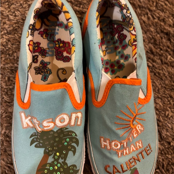 kitson Kids Slip-On Sneakers - Light Blue and Orange - Picture 8 of 10